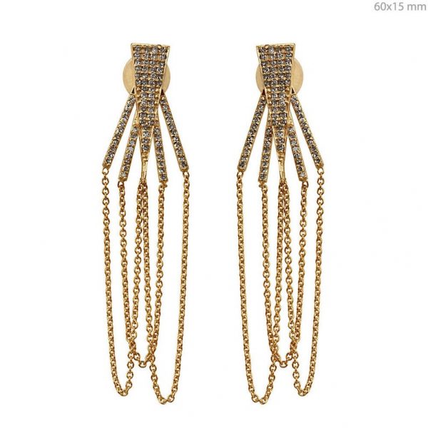 Solid 18k Yellow Gold Chain Dangle Earrings 1.02 Ct Genuine Pave Diamond Fine Jewelry, Pave Diamond Earrings, Gold Earrings, Christmas Gifts