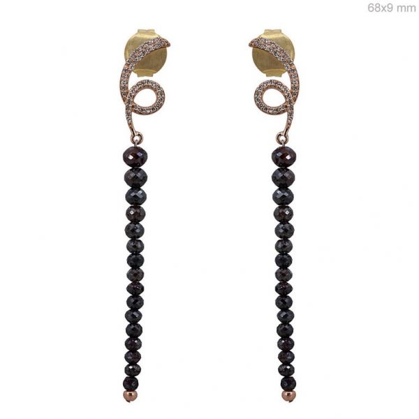 68 MM Long Natural 11.19 Ct Brown Diamond Beads Dangle Earrings Solid 18k Rose Gold Fine Jewelry Beaded Earrings, CHRISTMAS GIFTS