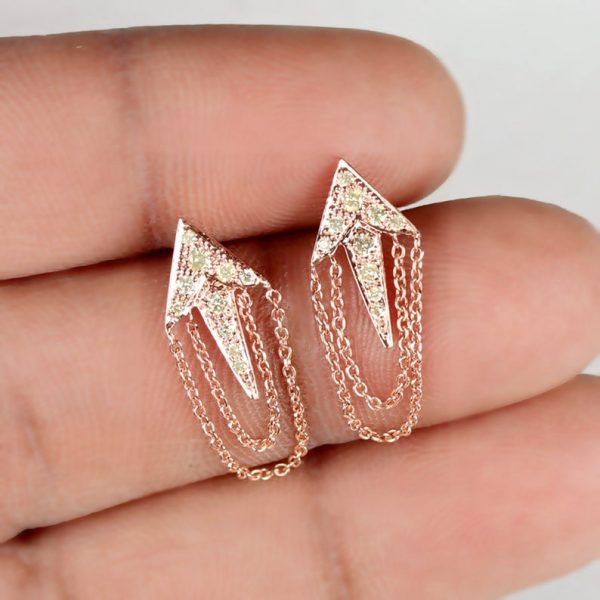 Genuine Pave Diamond Arrow Stud Earrings Solid 18k Rose Gold Fine Jewelry Pave Diamond Jewelry Christmas Gifts For Women's