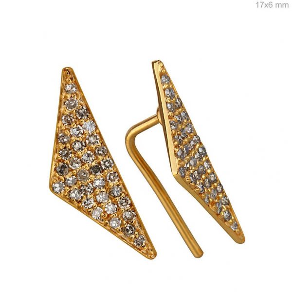 Black Friday Gifts Natural 0.46 ct Pave Diamond Triangle Stud Earrings 18k Yellow Gold Fine Jewelry, Ear Studs for Women's