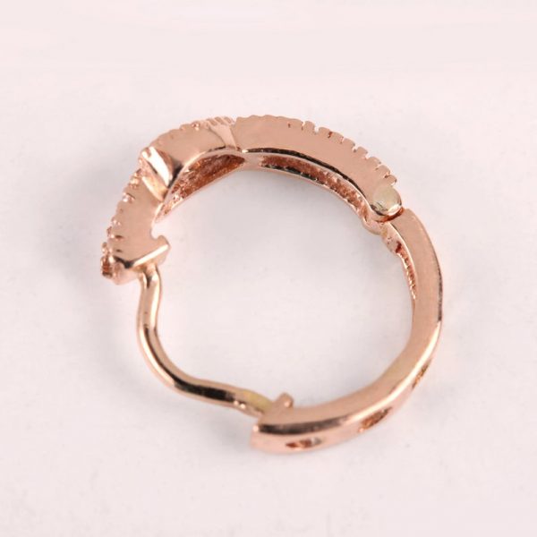 Christmas Heart Design Solid 18k Rose Gold Huggie Hoop Earrings Natural Pave Diamond Wedding Jewelry Anniversary / Valentine's Day Gift