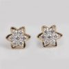 Valentine Special Genuine 0.15 Ct Pave Diamond Flower Stud Earrings 14k Yellow Gold Fine Jewelry Birthday Gifts