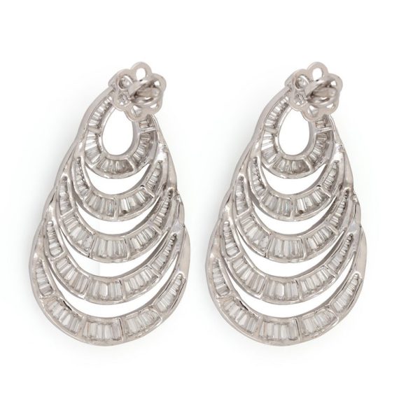 Solid 18K White Gold Genuine 3.57 Ct. Baguette Diamond Dangle & Drop Earrings Handmade Fine Party Wear Jewelry Gift