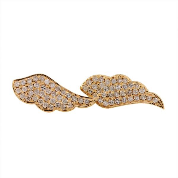 Solid 14K Yellow Gold Genuine 0.34 Ct SI Clarity G-H Color Diamond Feather Angel Wing Stud Earrings Handmade Fine Jewelry Christmas Day Gift
