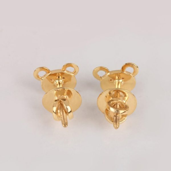Solid 14K Yellow Gold Genuine 0.07 Ct Diamond Teddy Bear Face Stud Earrings Handmade Fine Birthday & Christmas Day Gift For Your Best Friend