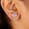 Solid 14k Rose Gold Genuine 10.25 Ct. Rose Quartz Designer Floral Stud Earrings Fine Handmade Everyday Jewelry Gift For Her