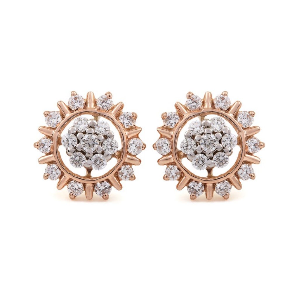 Natural 0.65 Ct SI Clarity G-H Color Pave Diamond Sun Flower Stud Earrings Solid 14k Rose Gold Minimalist Fine Jewelry Valentine Gifts