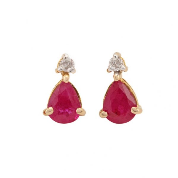 Solid 14K Yellow Gold Genuine 0.64 Ct. Ruby Gemstone Diamond Stud Earrings Handmade Minimalist Fine Wedding Jewelry Gift For Her