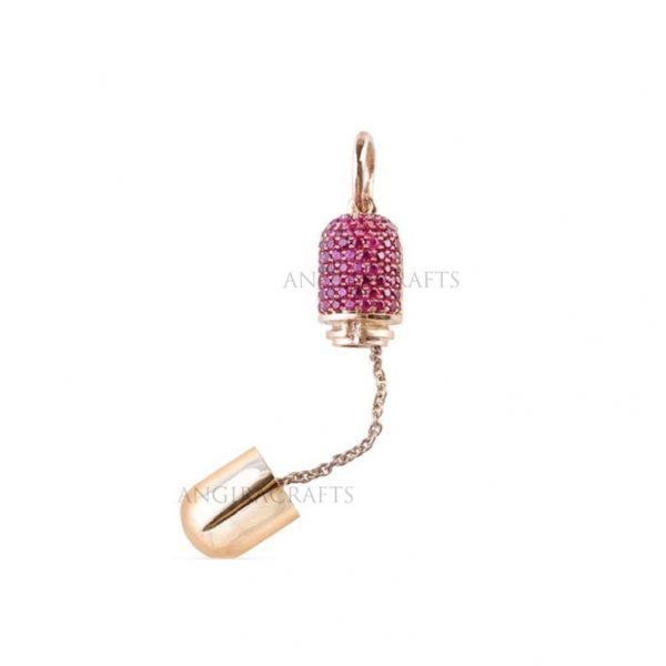 Solid Sterling Silver Ruby Diamond Capsule Shape Charm Pendant, Capsule Charm Pendant, Gemstone Charms Necklace