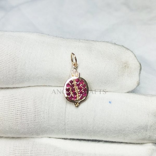 925 Sterling Silver Ruby Valentine Pomegranate Pendant Charm, Silver Pomegranate Necklace, Silver Charms