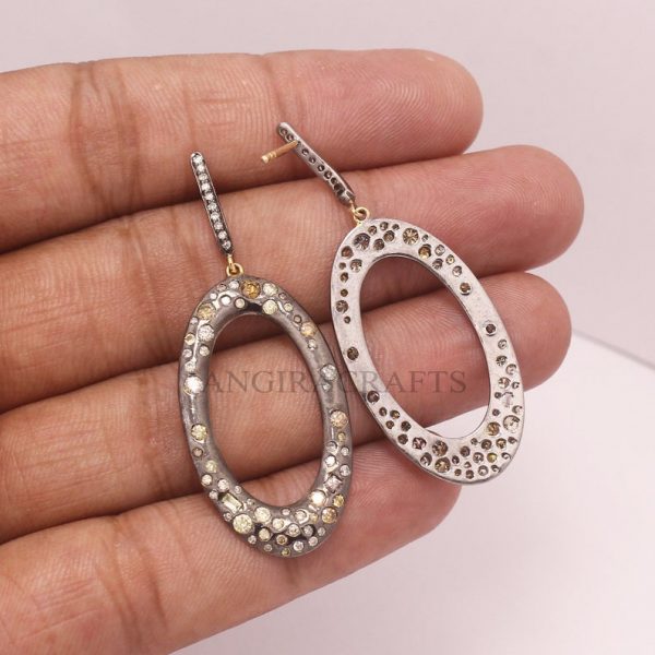 Natural Pave Diamond Solid Sterling Silver Dangle Earrings, Silver Earrings, Diamond Silver Earrings Jewelry