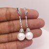 Natural Pave Diamond Solid Sterling Silver Pearl Dangle Earrings, Silver Earrings, Diamond Silver Earrings Jewelry