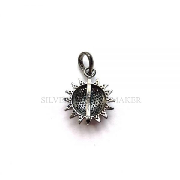 Pave Diamond Pendant, Diamond Pendant,Sun Charm Pendant, Silver Diamond Pendant, Pave Diamond Jewelry,Diamond Sun Pendant