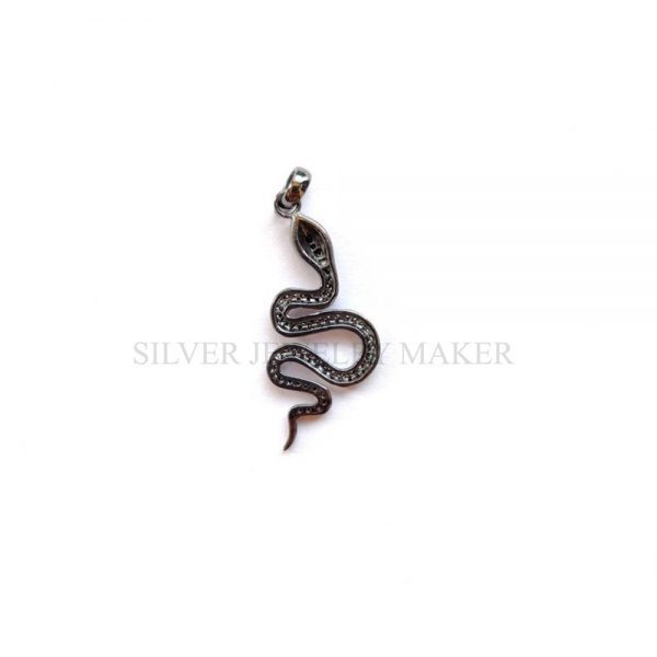 Pave Diamond Snake Pendant, Diamond Pendant,Snake Charm Pendant, Silver Diamond Pendant, Pave Diamond Jewelry