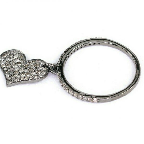 Natural Diamond Heart Charm Pave Ring 925 Sterling Silver Jewelry