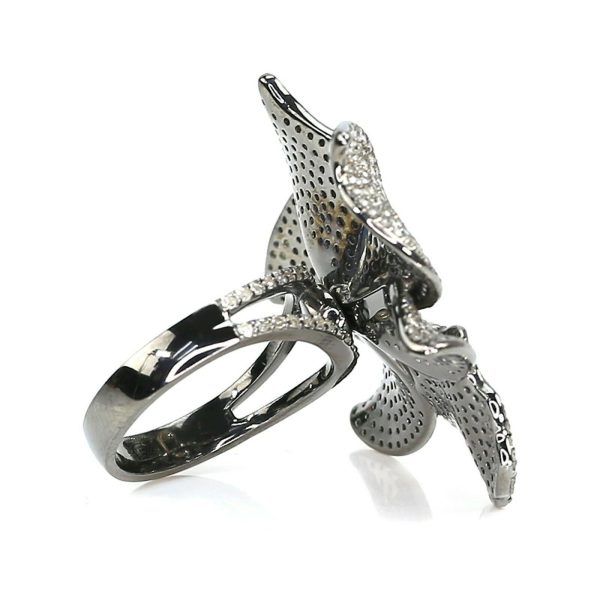 Genuine Diamonds 925 Sterling Silver Pave Flower Ring Wedding Diamond Jewelry
