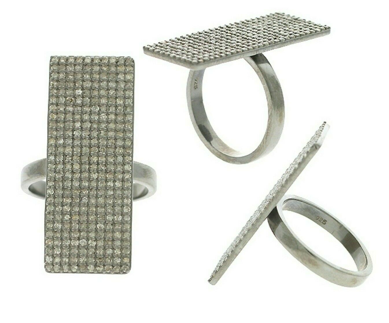 1.45 Cts Natural Pave Diamond 925 Sterling Silver Jewelry Pave Rectangular Ring
