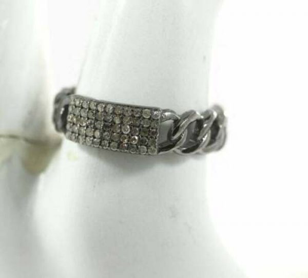 Natural Pave Diamond Chain Style Ring 925 Sterling Silver Fine Jewelry
