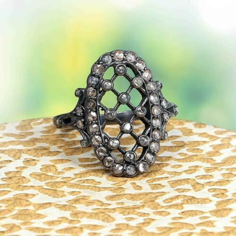 Ring Natural Pave diamond 925 sterling Silver fine Gift Her Jewelry