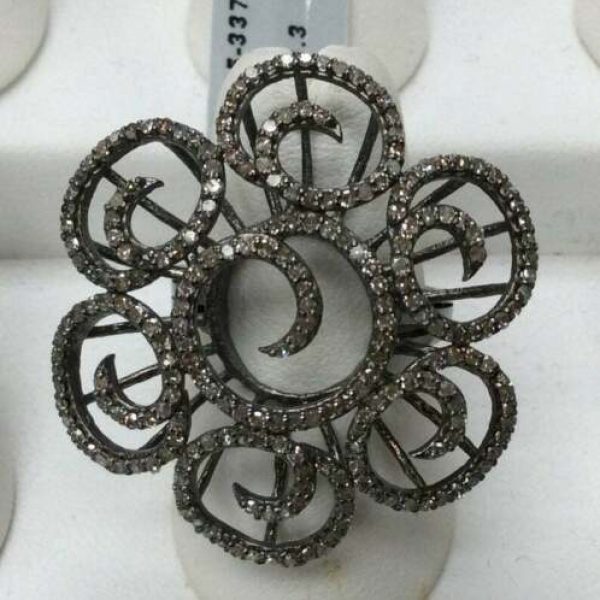 925 Sterling Silver Unique Design Ring Studded Natural Pave Diamond Jewelry