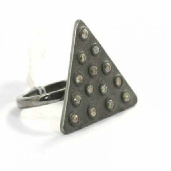 925 Sterling Silver Triangle Ring Studded Natural Pave Diamond Fine Jewelry