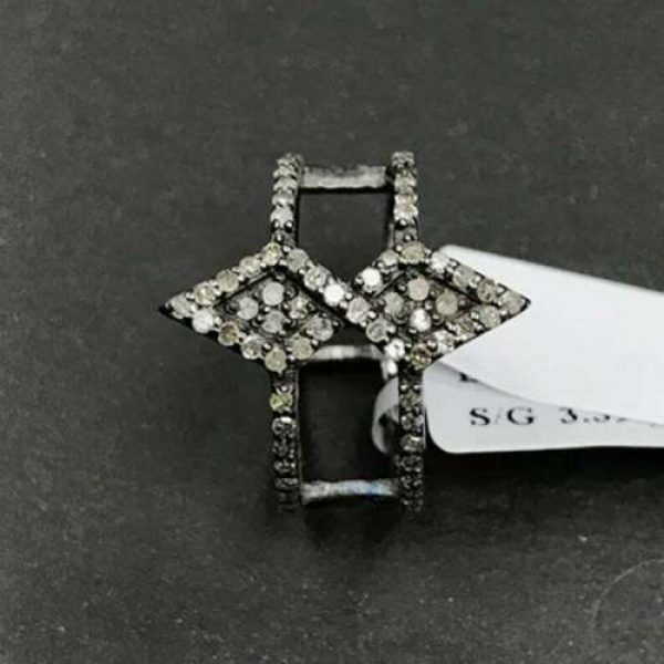 925 Sterling Silver Ring Studded Natural Pave Diamond Fine Gift Her Jewelry