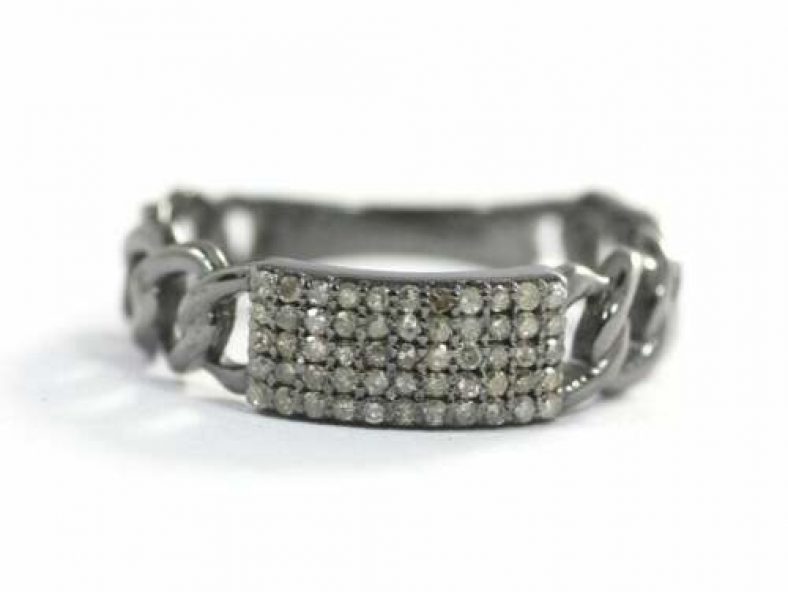 Natural Pave Diamond Chain Style Ring 925 Sterling Silver Fine Jewelry