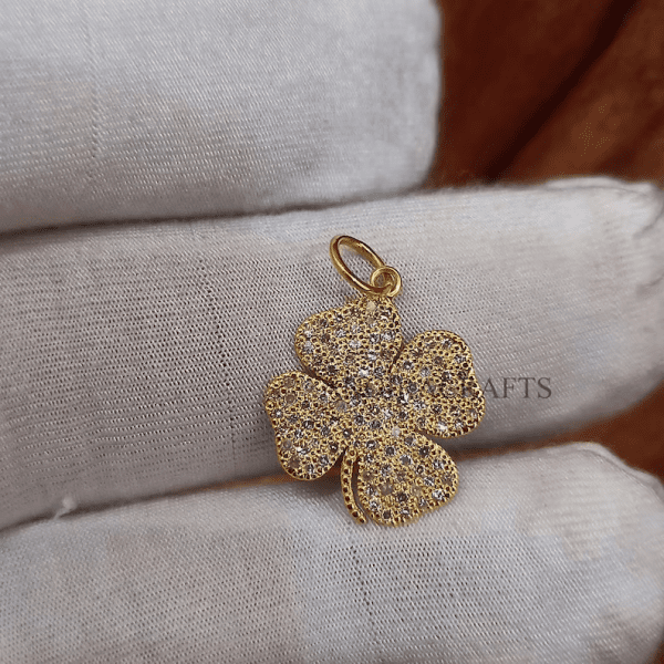 14k Solid Natural Pave Diamond Clover Shape Charm Pendant Jewelry, Gold Charms, Clover Charms Pendant Jewelry