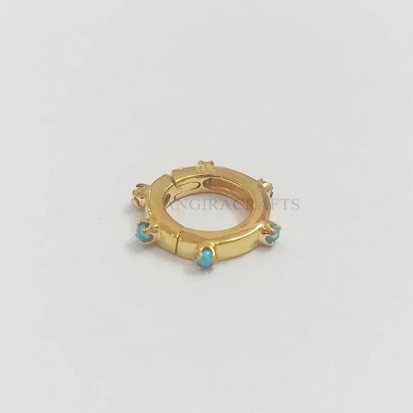Turquoise Round Enhancer Handmade Lock, 12mm Round Charm Holder, Gold Clicker Ring Lock, Enhancer link lock, Turquoise Push Lock Jewelry