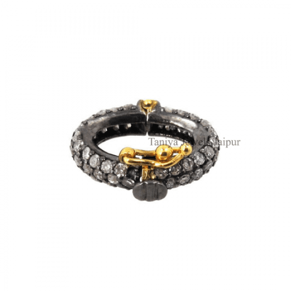 Clasp Lock Finding, Natural Pave Diamond Handmade Round Kadi Finding Connector, Diamond Studded Lock Clasp Finding Vintage Look Jewelry