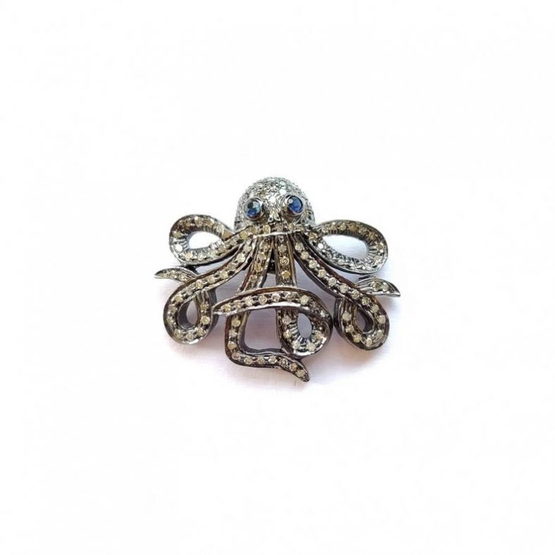 Pave Diamond Pendant, Diamond Pendant,Octopus Pendant, Silver Diamond Pendant, Pave Diamond Jewelry,Diamond Charm