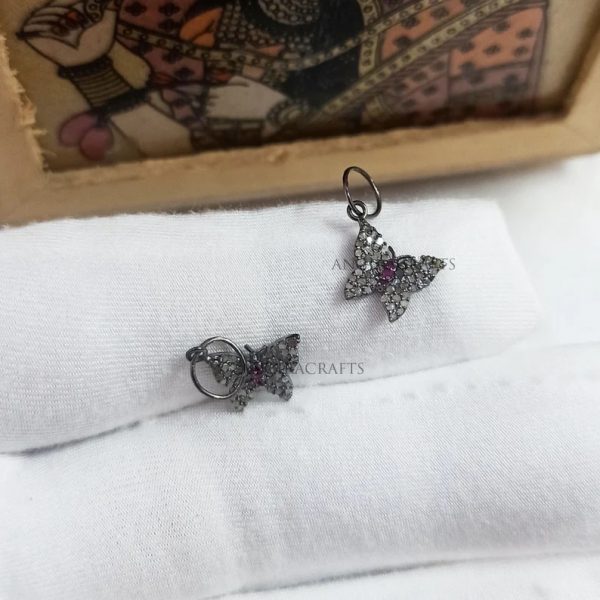 Sterling Silver Butterfly Charm Pendant, Butterfly Charm Pendant, Ruby Butterfly Charms Necklace, Silver Butterfly, Diamond Butteflies
