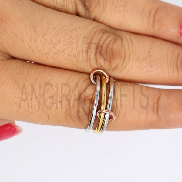 925 Sterling Silver Connector Band Ring Jewelry, Three Finger Connector Ring, Three Connector Band Ring, Link Ring