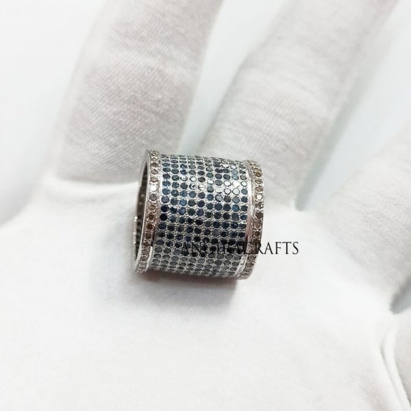 Blue Saphire With Diamond Pave Finger Ring, 925 Sterling Silver Pave Diamond Band Ring Jewelry, Women Finger Ring Jewelry