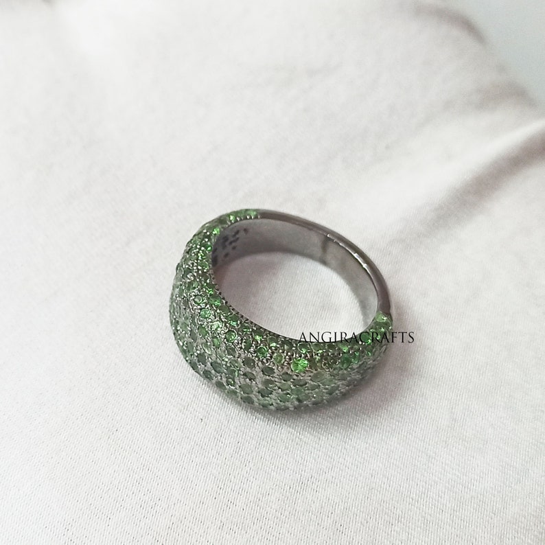 Tsavorite Band Ring Jewelry, Sterling Silver Gemstone Band Women's ring Jewelry, Silver Engagement Ring