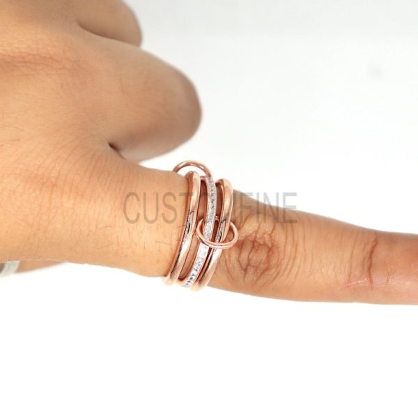 925 Sterling Silver Connector Band Ring Jewelry, Baguette Three Finger Connector Ring, Three Connector Band Ring, Link Ring