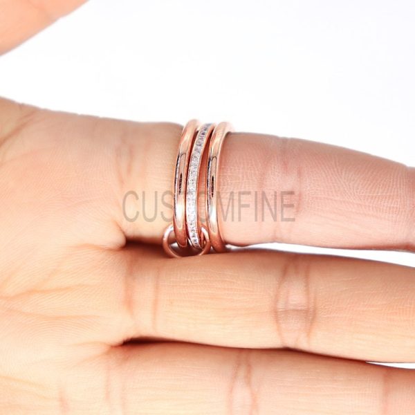925 Sterling Silver Connector Band Ring Jewelry, Baguette Three Finger Connector Ring, Three Connector Band Ring, Link Ring