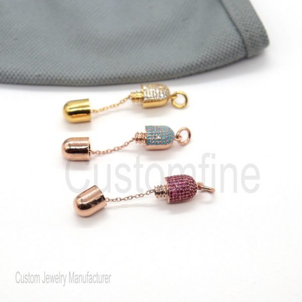 Christmas Gift!! 14k Gold Ruby Diamond Capsule Shape Charm Pendant, Capsule Charm Pendant, Gemstone Charms Necklace
