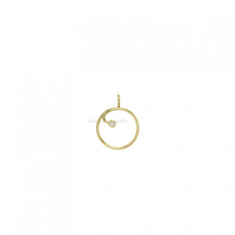 14k Yellow Gold Tiny Round Diamond Charm in 14K Gold , 14k Gold Round Necklace Charm