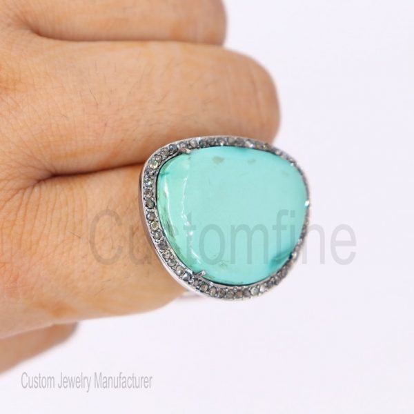 Christmas Gift!! 925 Sterling Silver Turquoise Ring Jewelry, Diamond Finger Ring, Turquoise silver Ring, Turquoise Silver Women's Ring