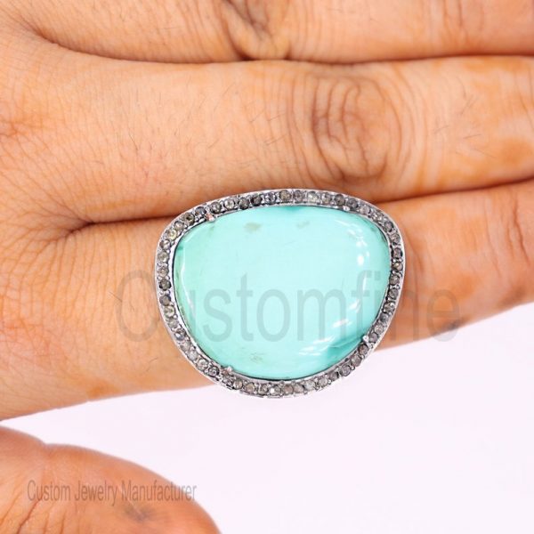 Christmas Gift!! 925 Sterling Silver Turquoise Ring Jewelry, Diamond Finger Ring, Turquoise silver Ring, Turquoise Silver Women's Ring