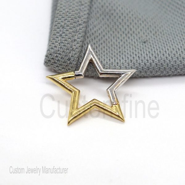 Two Tone Plating Star Shape Charms Holder, Silver Charms Holder Lock, 925 Silver Push Lock, Silver Enhancer Jewelry, Charm Holder Pendant