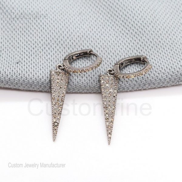 Natural Pave Diamond Spike Earrings Jewelry, Sterling Silver Handmade Triangle Shape Handmade Earrings Jewelry, Dangle Earrings