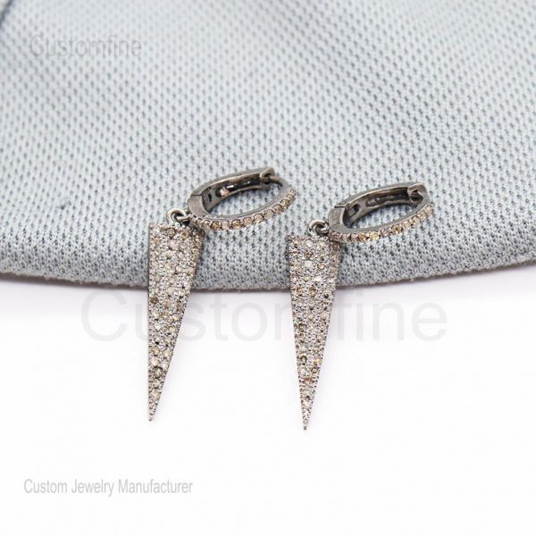 Natural Pave Diamond Spike Earrings Jewelry, Sterling Silver Handmade Triangle Shape Handmade Earrings Jewelry, Dangle Earrings