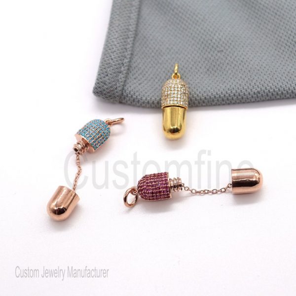 Christmas Gift!! Sterling Silver Ruby Diamond Capsule Shape Charm Pendant, Capsule Charm Pendant, Gemstone Charms Necklace