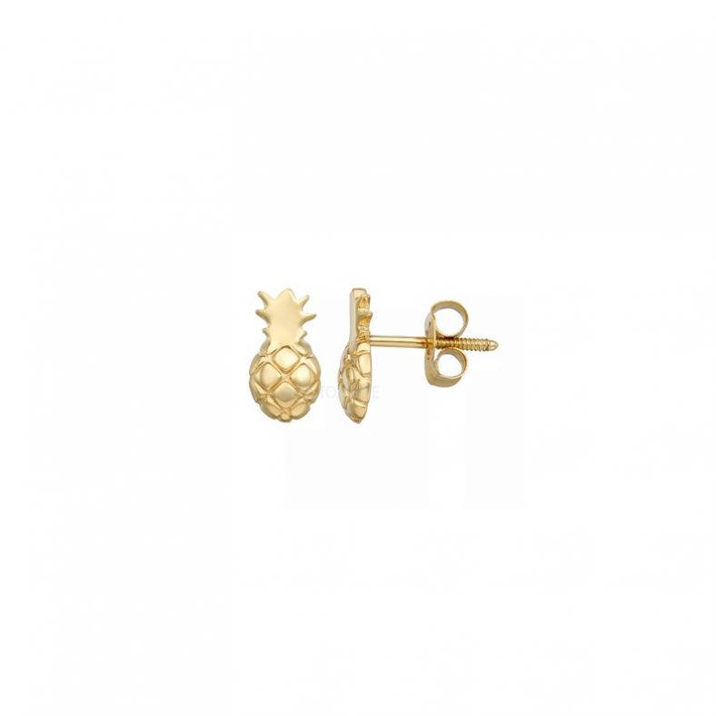 14k Gold Pineapple Stud Earring 14k Gold Pineapple Earring, Pineapple Studs Gold Earrings, 14k Gold Stud, Women's Gold Stud Earrings