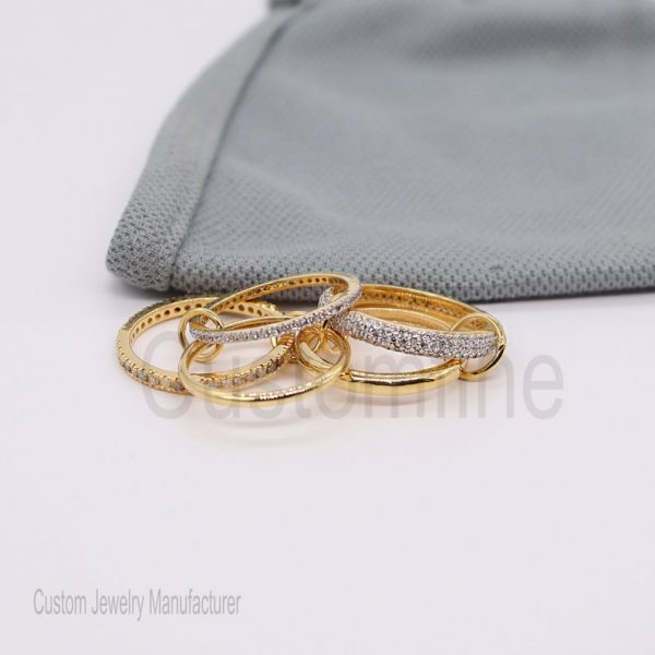 Christmas Gift!! Natural Diamond link Connected Rings, Diamond Multi Link Love Ring, Trinity Link Band, Five Link Ring, Connected Ring