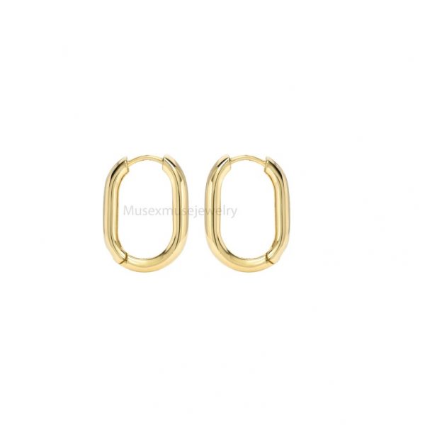 14K Gold Thick Oval Hoop Earrings, 14k Gold Hoop, 14K Gold Earrings, 14K Gold Huggi, 14K Gold Jewelry, 14k Gold Huggies