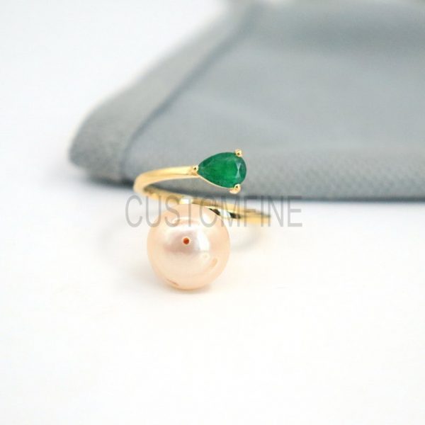 14k Gold Pearl Ring, 14k Gold Pearl with labrodorite ring, 14k gold labrodorite ring, 14k Gold Ring, Gold Ring for women