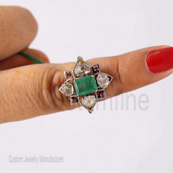 Christmas Gift!! 925 Sterling Silver Ring Jewelry, Polki Finger Ring, Silver Ruby Ring, Polki Ring, Women's Polki Ring, Emerald Ring